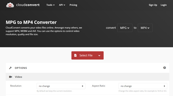 Cloudconvert Mpg naar MP4-converter