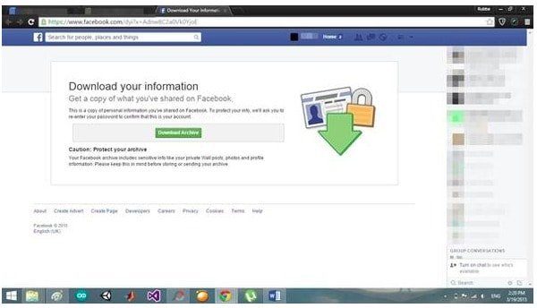 Descarga completa de mensajes de Facebook