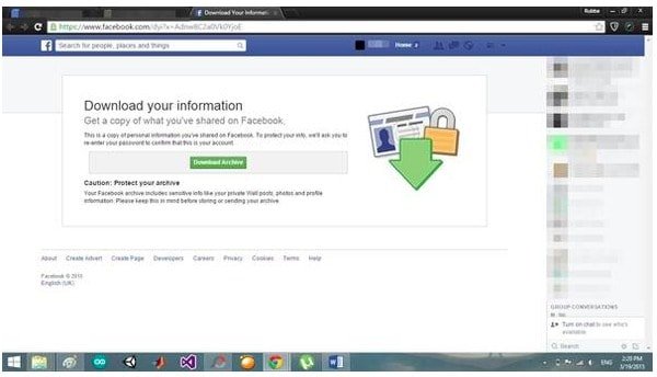 Download completo dei messaggi di Facebook