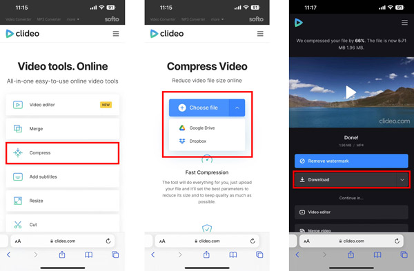 Comprimir un video en iPhone Online Clideo