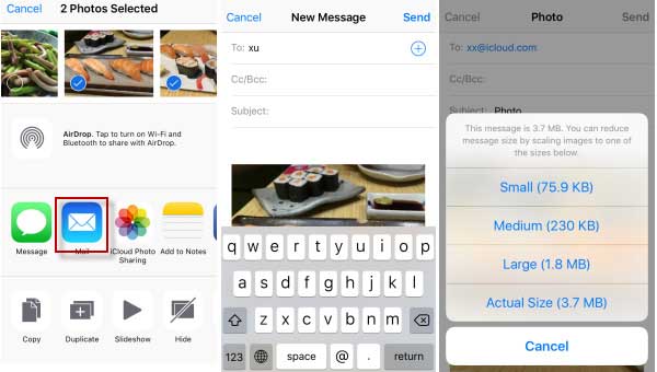Сжать iPhone фото VIA E-mail