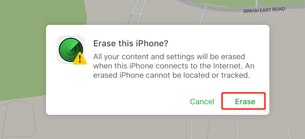 Confirm Erase iPhone in iCloud