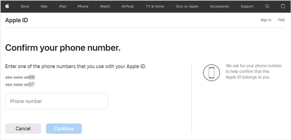 Telefoonnummer bevestigen Als Apple Com-ontgrendeling is vergeten