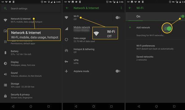 Connectez l'appareil Android au wifi