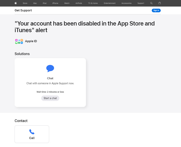 Kontaktujte podporu Apple, když je váš účet deaktivován