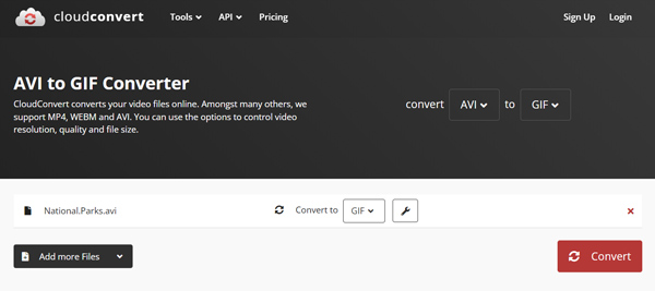 Konvertálja az Avi-t Gif Online Cloudconvert-re