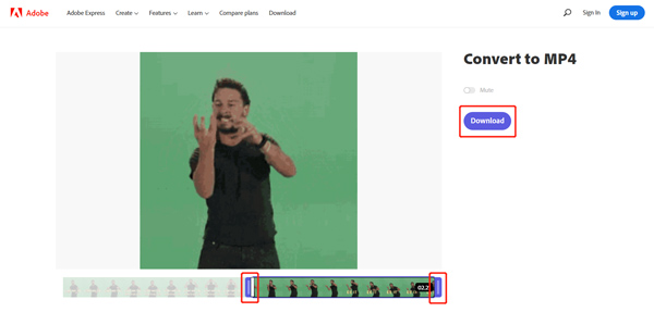 Convertir GIF en MP4 en ligne Adobe Express