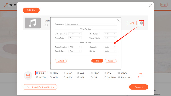 Convertir M4a a Mp4 en línea gratis Apeaksoft