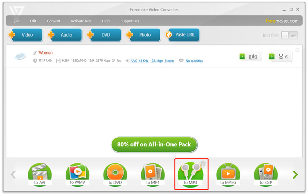 Convertir MKV a MP3 Freemake Video Converter