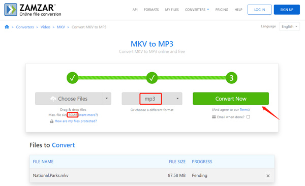 Converter Mkv para MP3 Online Zamzar