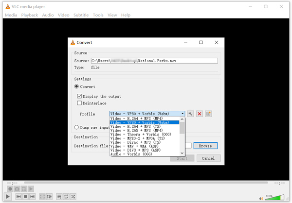 Convert Mov to Webm in Vlc