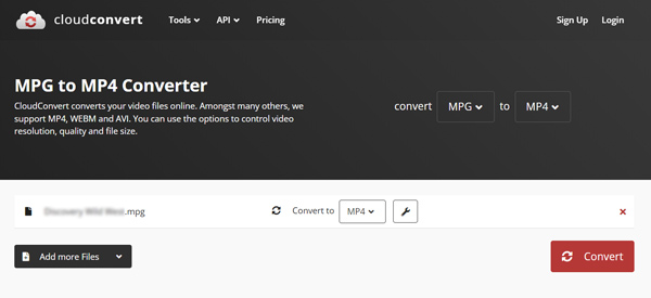 Konverter Mpg til MP4 Online Cloudconvert