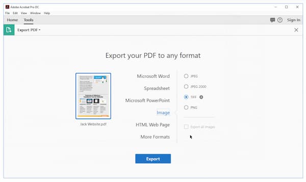 Converter PDF para TIFF Acrobat