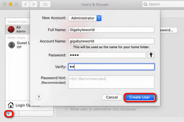 Créer un nouvel utilisateur administrateur Mac