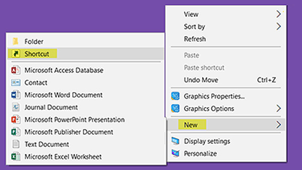 Créer un raccourci pour le dossier de bureau manquant Windows 10