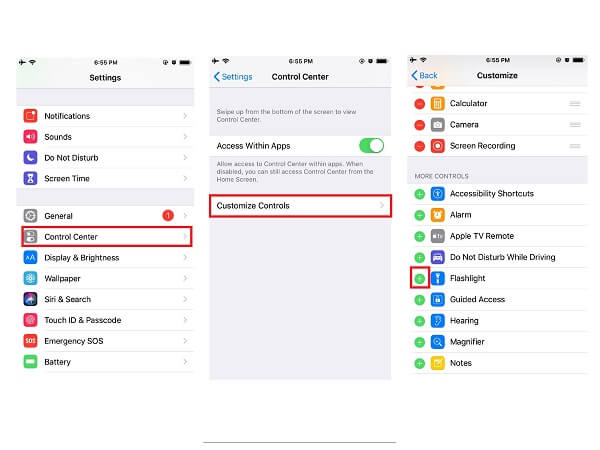 Customize And Add Flashlight Control Center