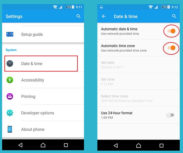 Datums- und Uhrzeiteinstellung für Android