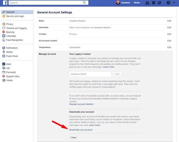 Inaktivera ditt Facebook-konto