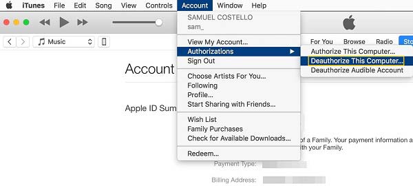 Deautorisieren Sie iTunes auf dem Mac