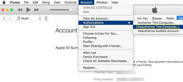 Деавторизовать Itunes на Mac