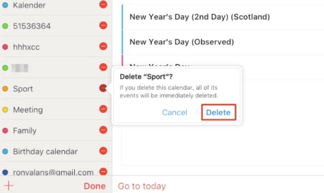 Supprimer un calendrier d'iCloud