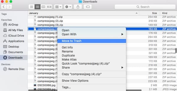 Fájl törlése a Mac Finder alkalmazásban