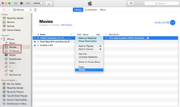 Delete a movie or TV show from iTunes