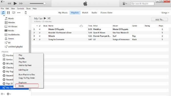 Delete a playlist on iTunes 11