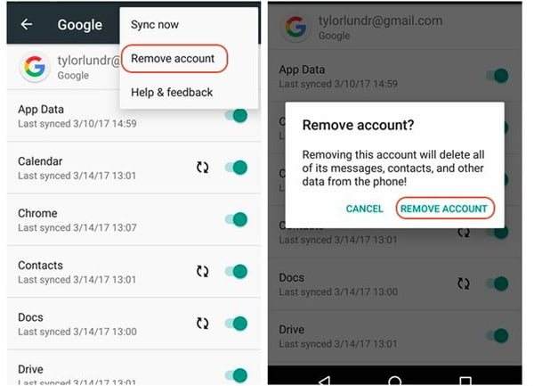 Удалить учетную запись электронной почты на Android