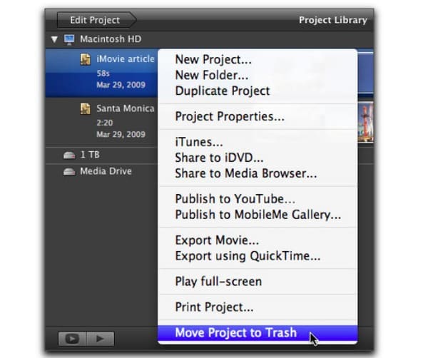 Delete An iMovie Project