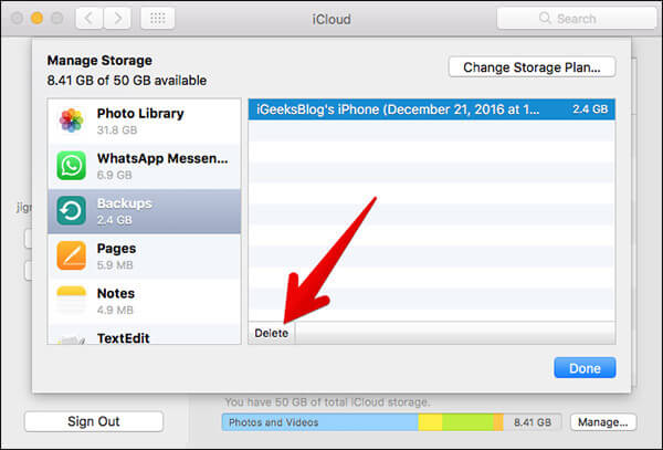 Fjern iCloud-backup