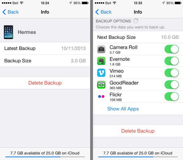 Excluir backups do iCloud