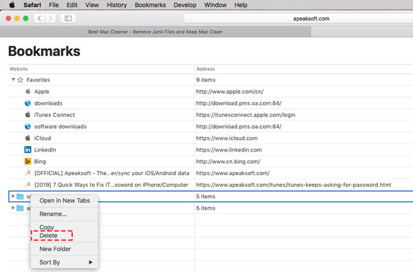 Delete bookmark folders safari on mac