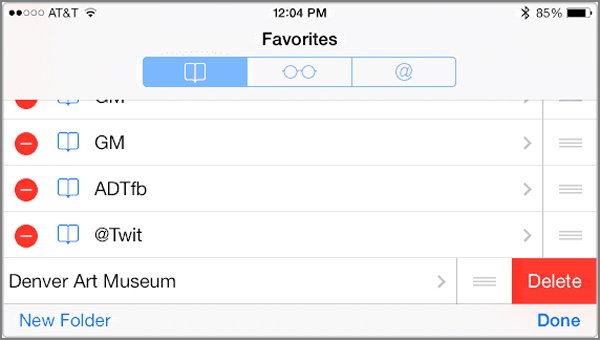 Delete bookmarks in Safari on iPad