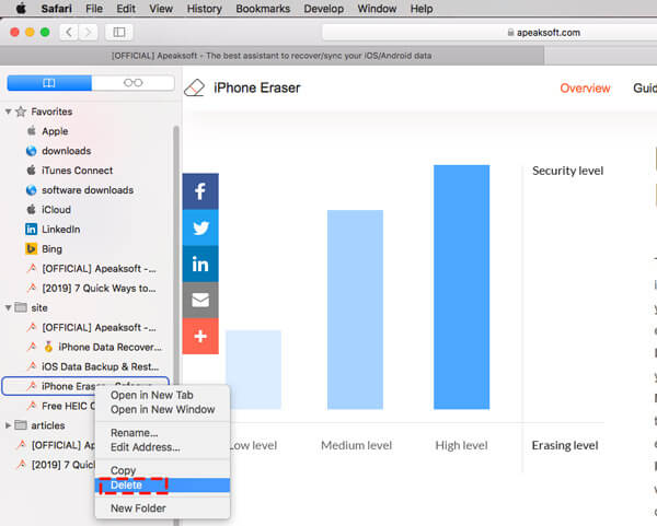 Delete bookmarks sidebar safari on mac