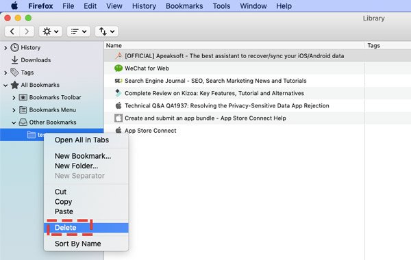 Delete bookmarks firefox mac