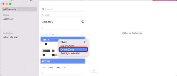 Supprimer des cartes sur Mac