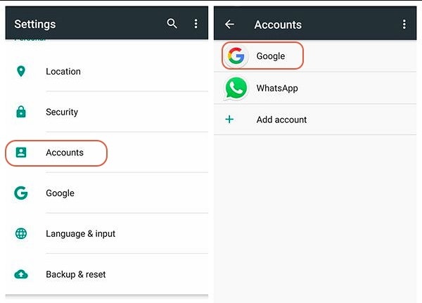 Supprimer les contacts du compte Google Android