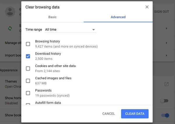 Chromeでダウンロード履歴を削除する