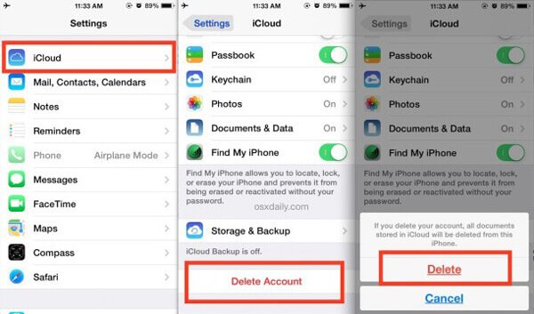 supprimer le compte icloud