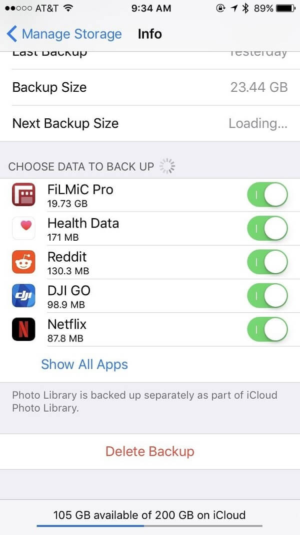 Slett iCloud Backup