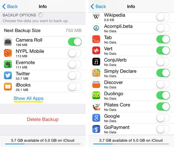 Elimina i backup di iCloud