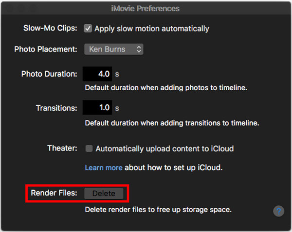 Slett iMovie Render-filer