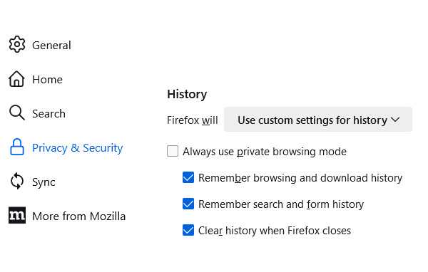 Eliminar el historial de incógnito en Firefox