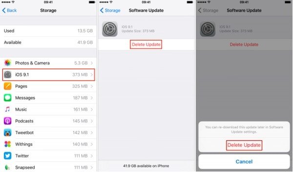 Slett iOS 13 og tidligere oppdatering på iPhone
