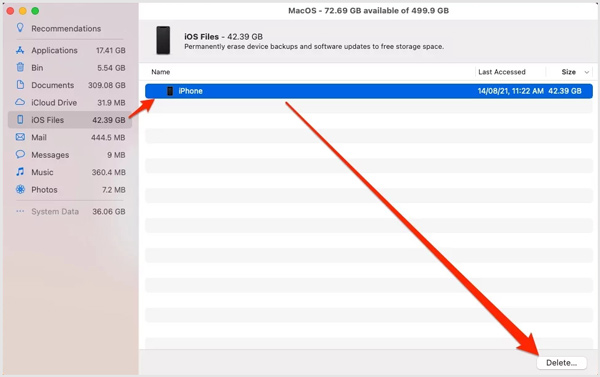 Elimina il backup di iOS su Mac