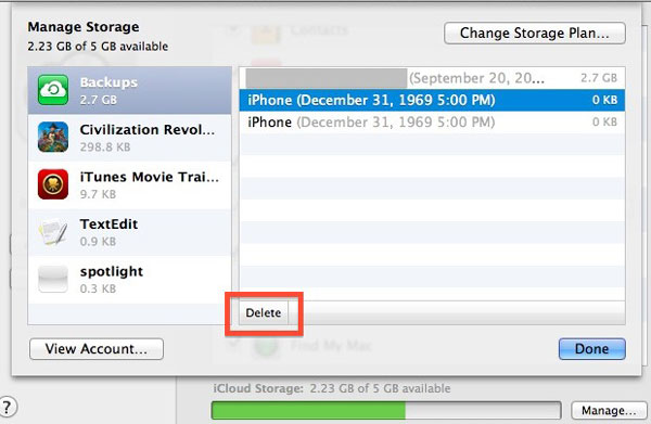 Excluir backups do iPhone do iCloud no computador