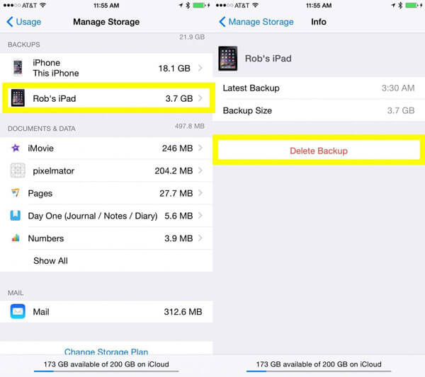 Excluir backups do iPhone do iCloud no iPhone