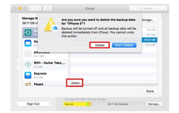 Delete iPhone backup on Mac in iCloud