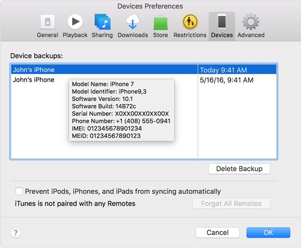 slett itunes backup